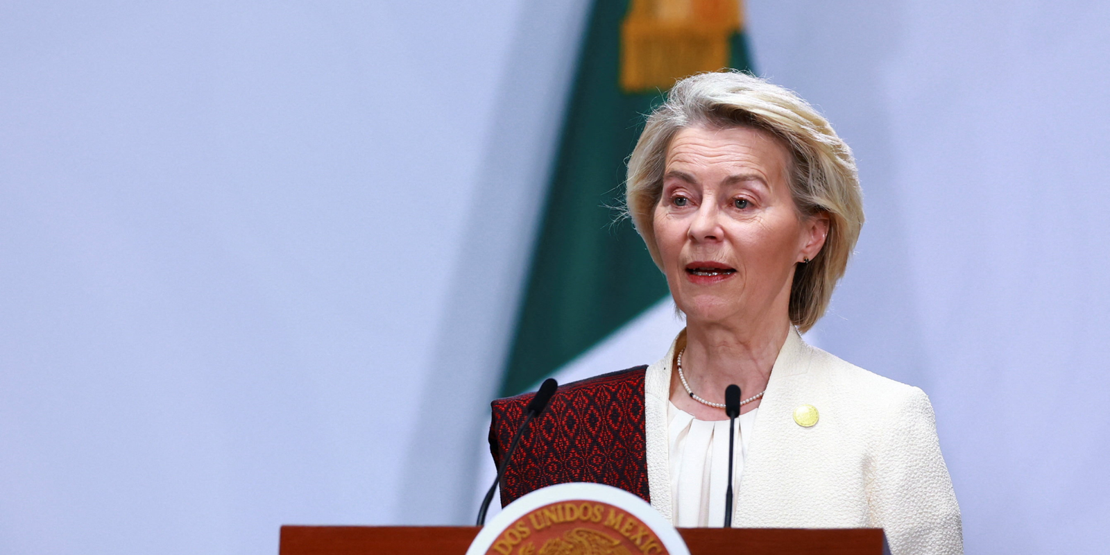 Президентка Єврокомісії Урсула фон дер Ляєн під час виступу на заході.